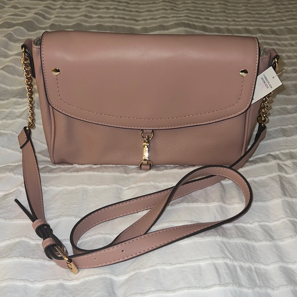 Brand New KIM ROGERS Rose Colored Handbag Purse with Gold Chain Accent